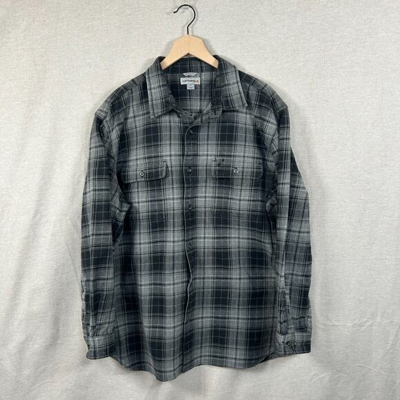 Carhartt Mens Button Down Plaid Shacket Size 2XL Thick Knit Cotton Farmer Cowboy - Picture 1 of 8